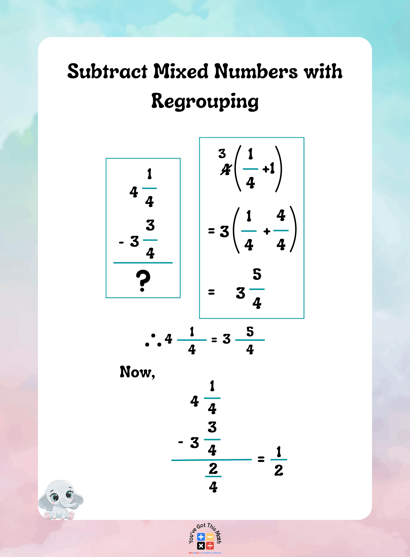 subtracting mixed fractions worksheets