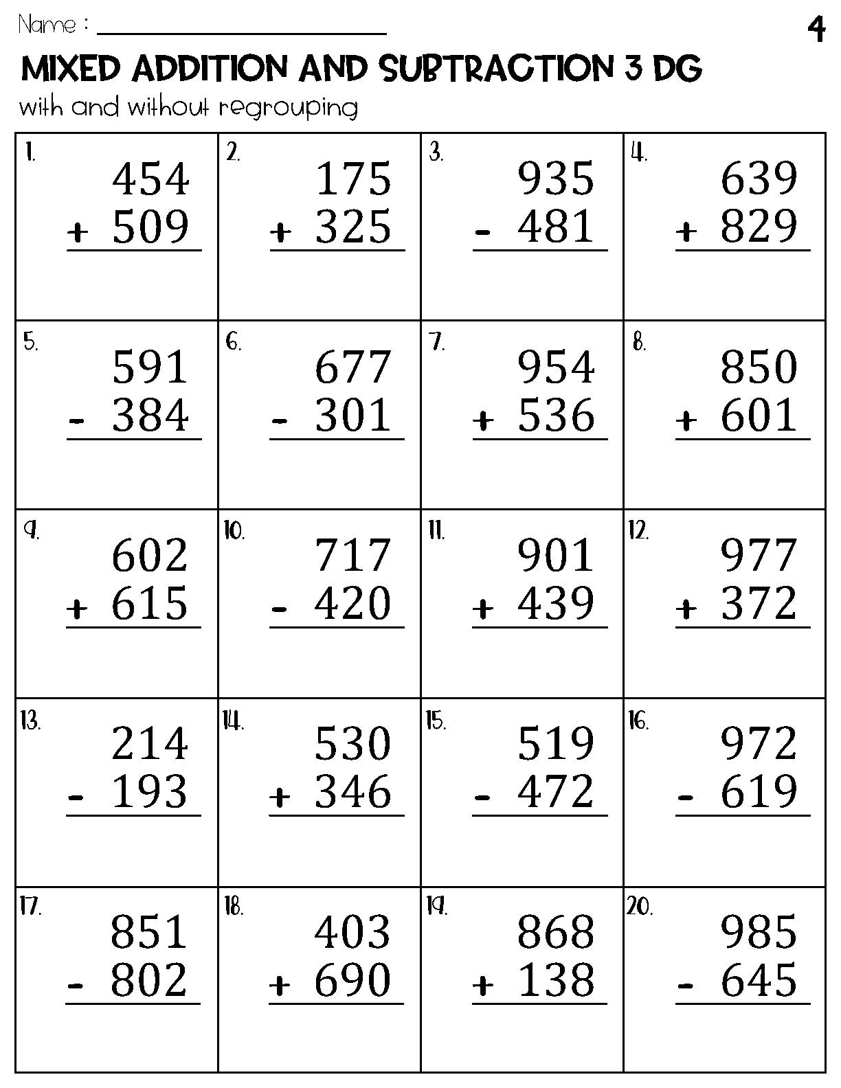 Three Digit Mixed Addition And Subtraction With And Without Regrouping Worksheets Etsy Canada