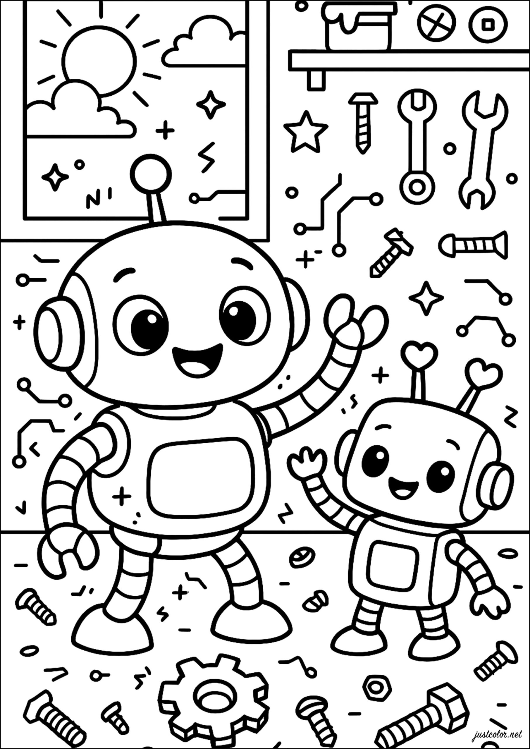 Two Robots In The Garage Robot Coloring Pages Two Robots In The Garage Robot Coloring Pages