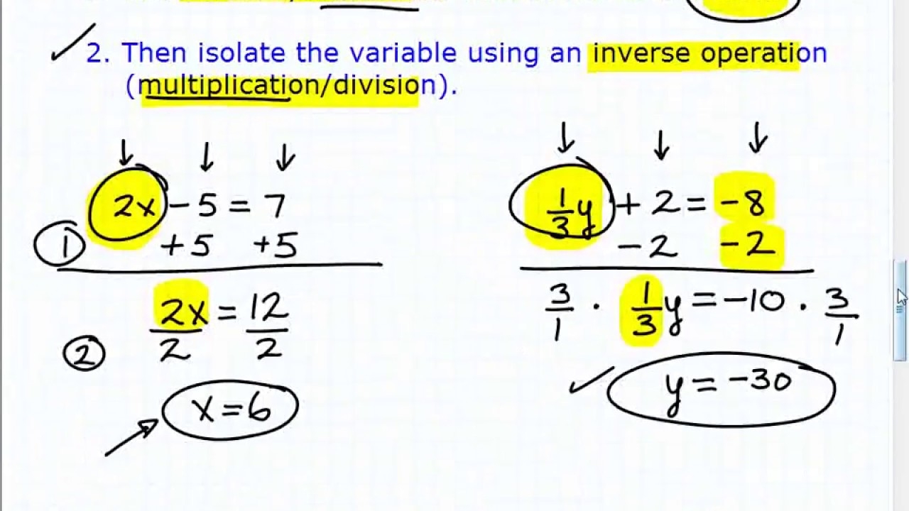 Two Step Equations solving Equations With 2 Steps YouTube