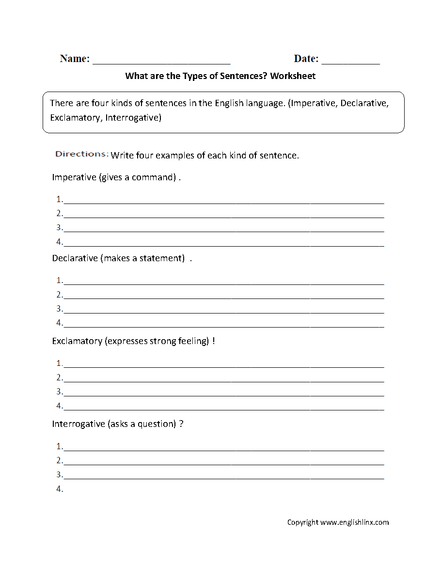 Types Of Sentences Worksheets What Are The Types Of Sentences Worksheet