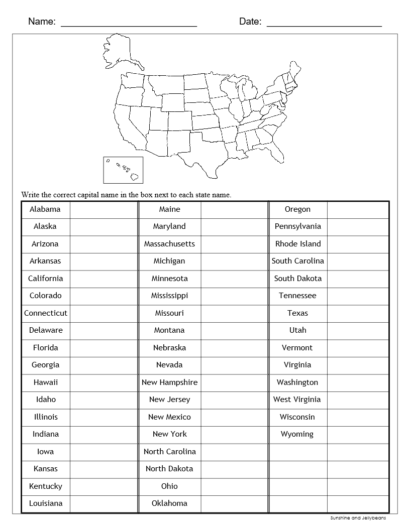 U S States Capitals Worksheets Test Sheets Maps U S Geography Made By Teachers