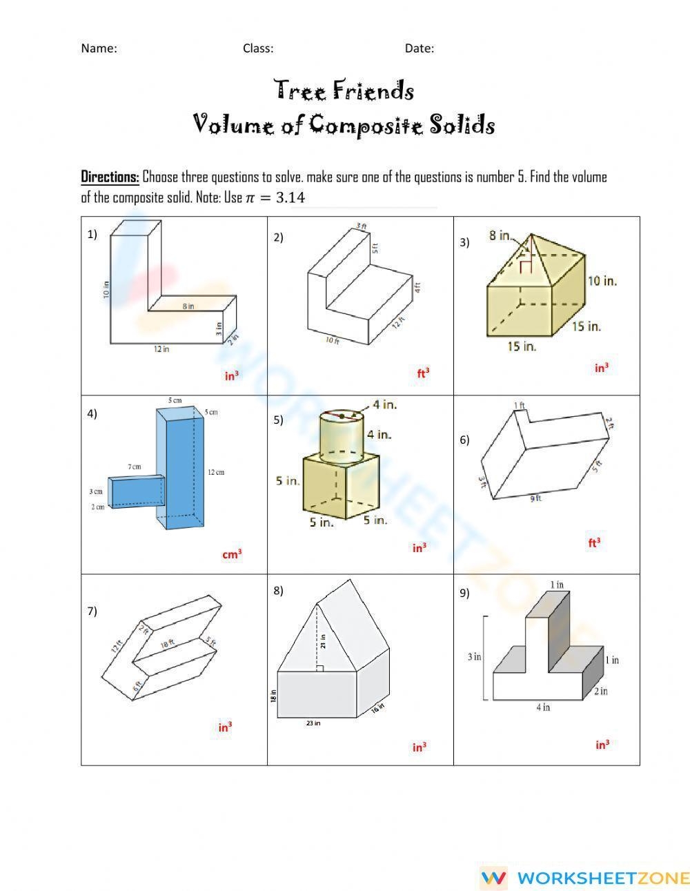 volume of complex shapes worksheet