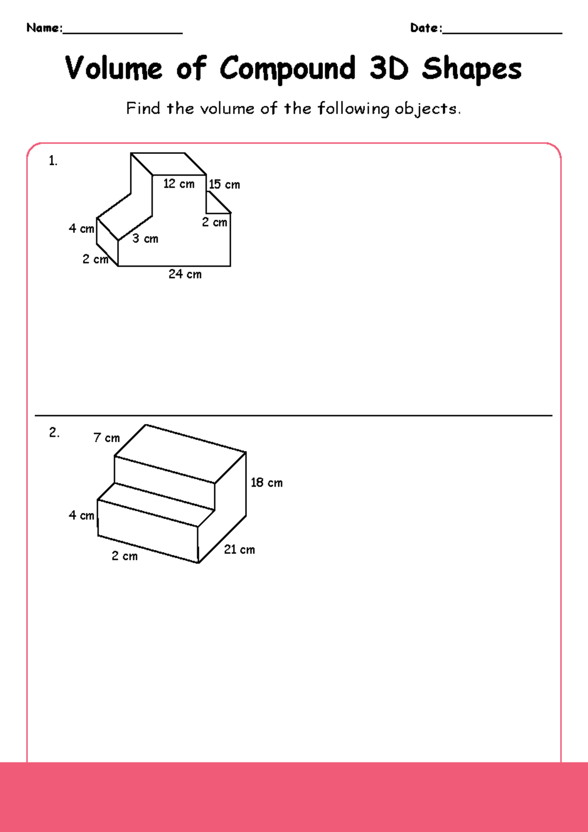 Volume Of Compound 3D Shapes 5th Grade Worksheet Studocu
