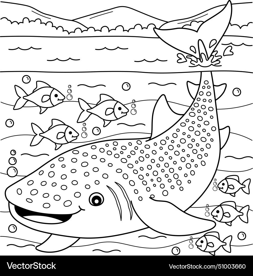 Whale Shark Coloring Page For Kids Royalty Free Vector VectorStock