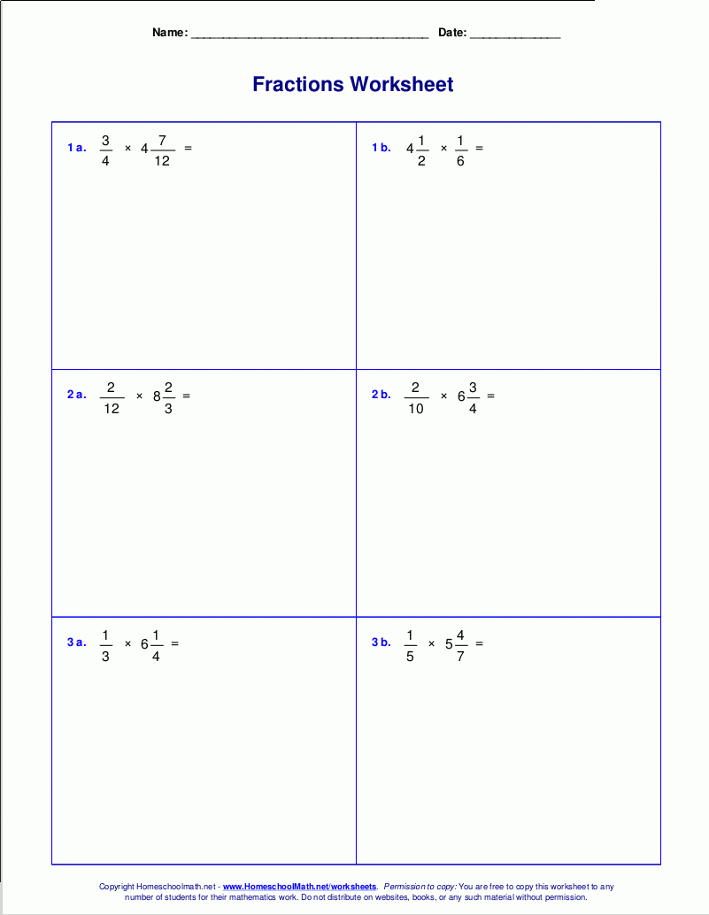 mixed fraction multiplication worksheet