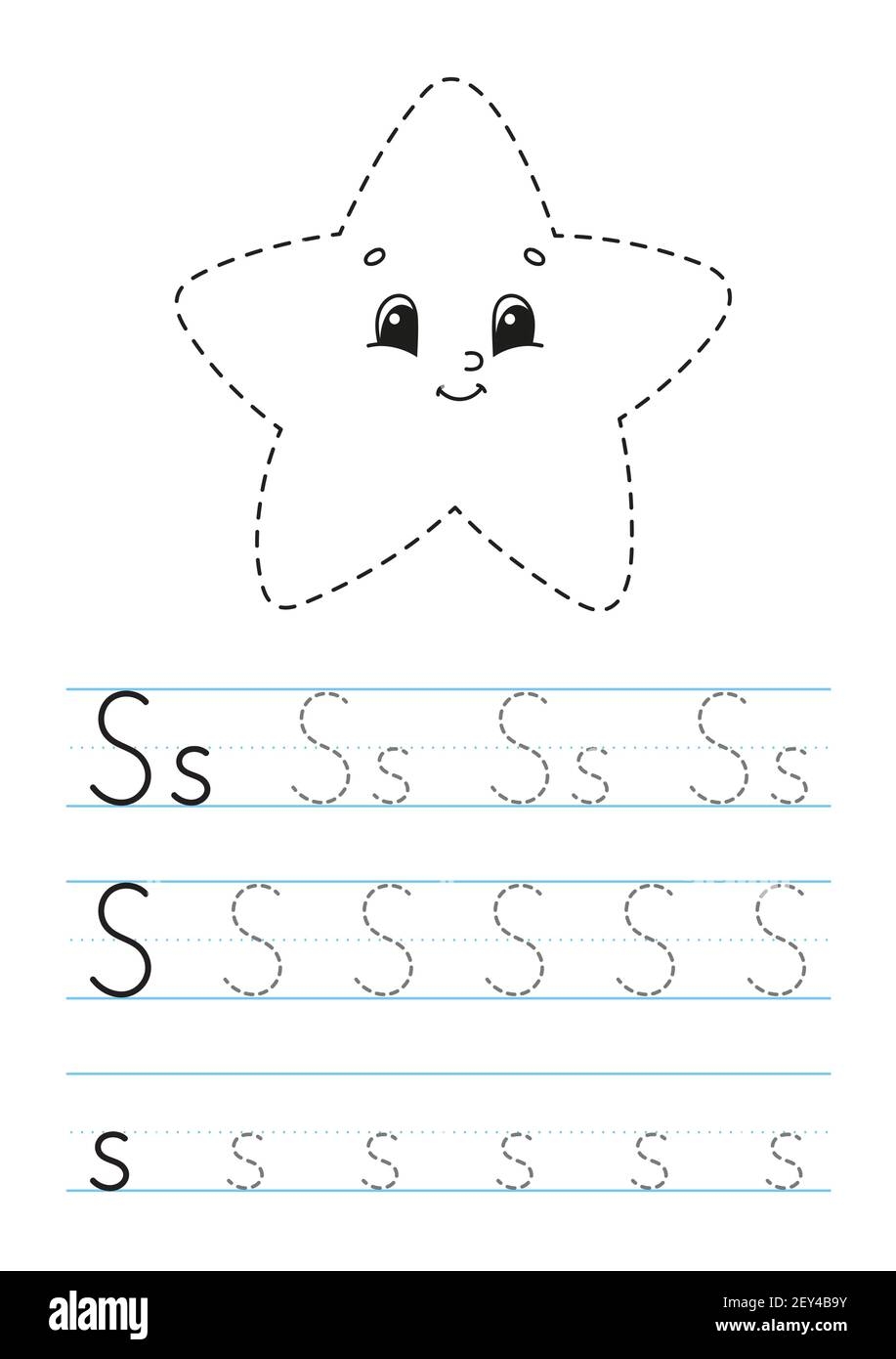 Writing Letters S Tracing Page Practice Sheet Worksheet For Kids Exercise For Preschools Learn Alphabet Cute Characters Vector Illustration Stock Vector Image Art Alamy