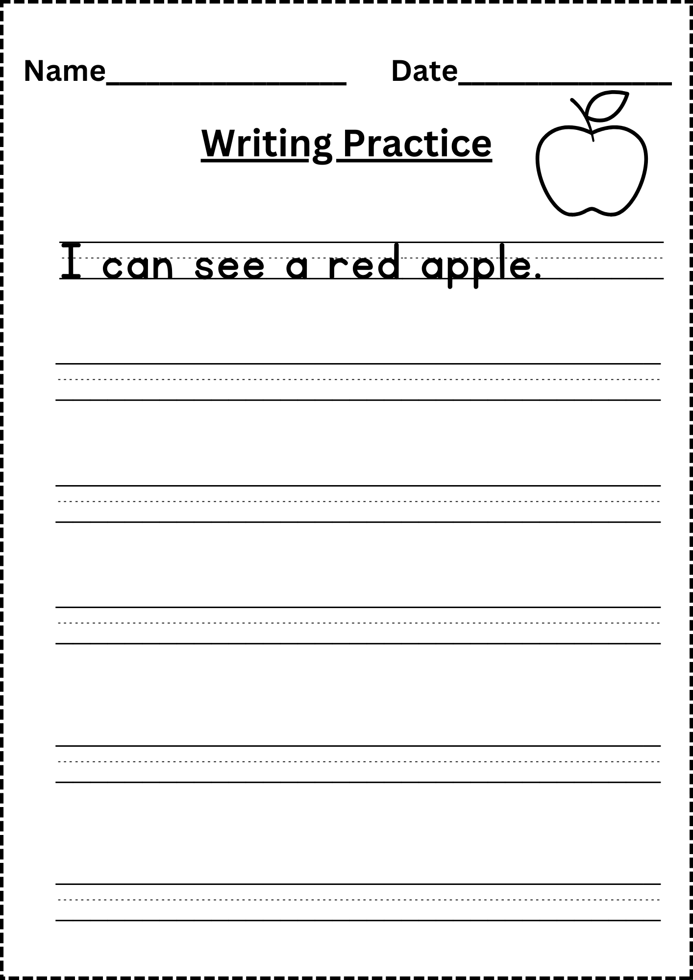 kindergarten practice writing sheets
