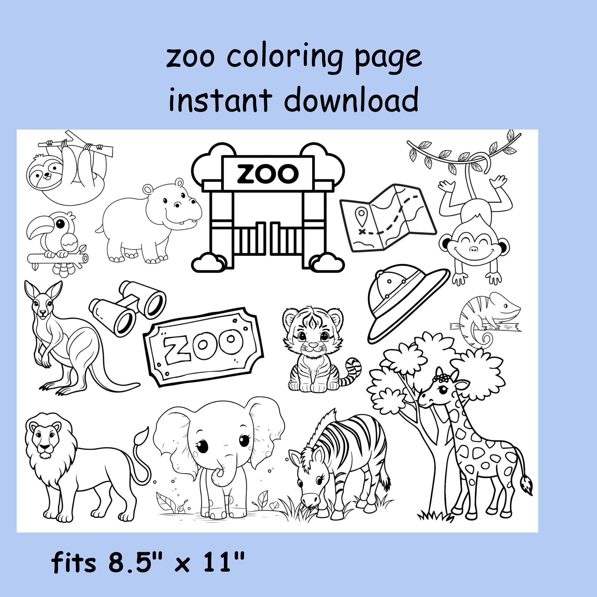 Zoo Animals Coloring Page Safari Theme PDF Download Etsy